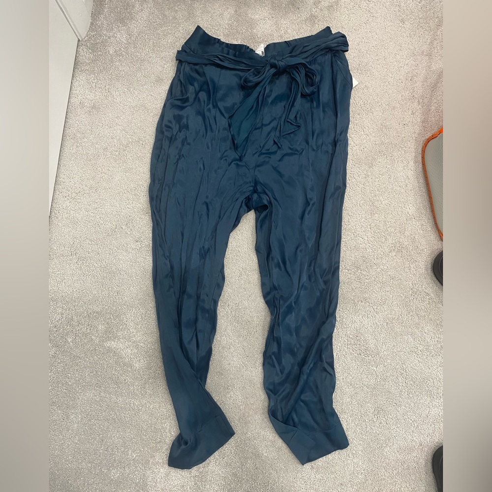 Ettitwa by Anthropologie elegant blue/green satin finish pants